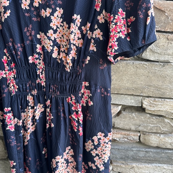 Rebecca Taylor Phlox Dress Silk Cherry Blossom Navy Pink Puff Sleeve V Neck - Picture 6 of 9